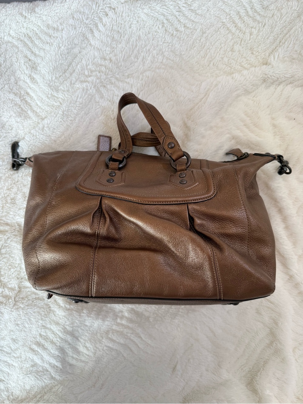 COACH Madison Sabrina Bronze Leather Satchel Handbag with Purple Lining - Picture 5 of 6